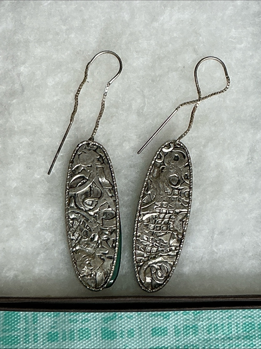 Handcrafted Jade and Silver Oval Earrings. #2214 - Picture 2 of 2